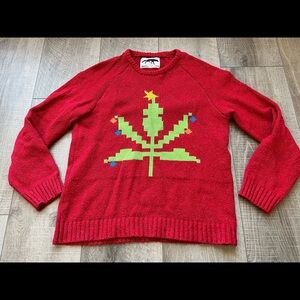 Character Hero Ugly Christmas Sweater Pot Leaf Tree in Red Size Medium
